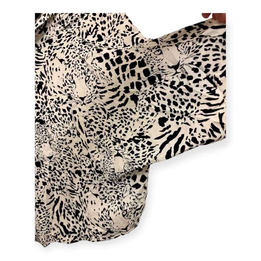 Basil & Lola Black White Leopard Print Tie Front Blouse Retro Y2K Top Small - Picture 4 of 4